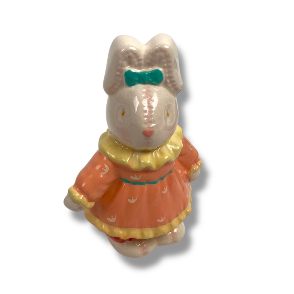 Vintage Ceramic Salt Shaker Bunny Rabbit Figurine in Dress Easter Spring A14Q